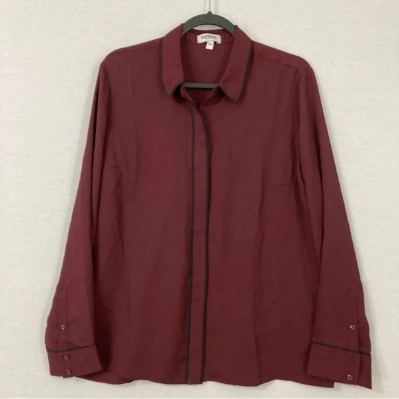 Express Portofino Burgundy Black Trim Long Sleeve Button Down size Large - Picture 1 of 8